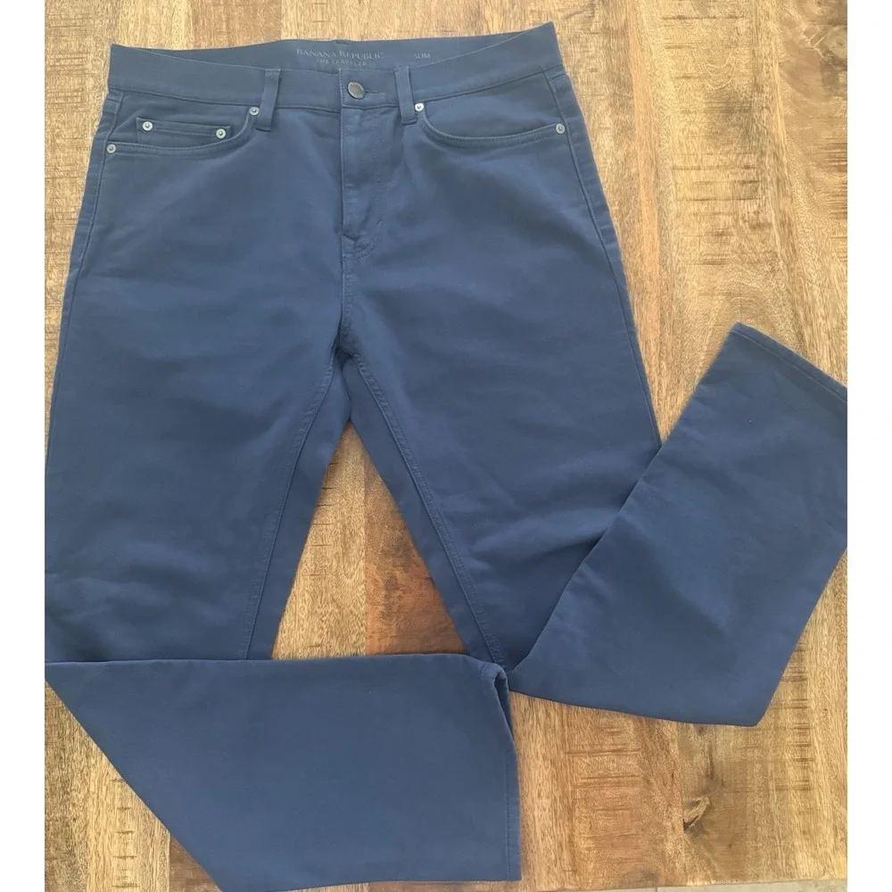 Banana Republic Traveler Slim Pants 32x30 Navy Stretch Performance Chinos